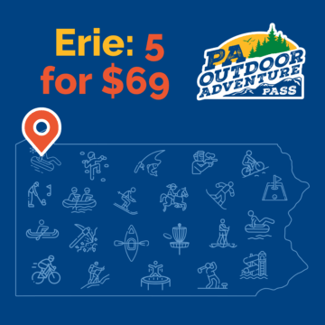 Explore Erie with the PA Outdoor Adventure pass. 5 discounts on the pass. $69 is a year of access across PA.